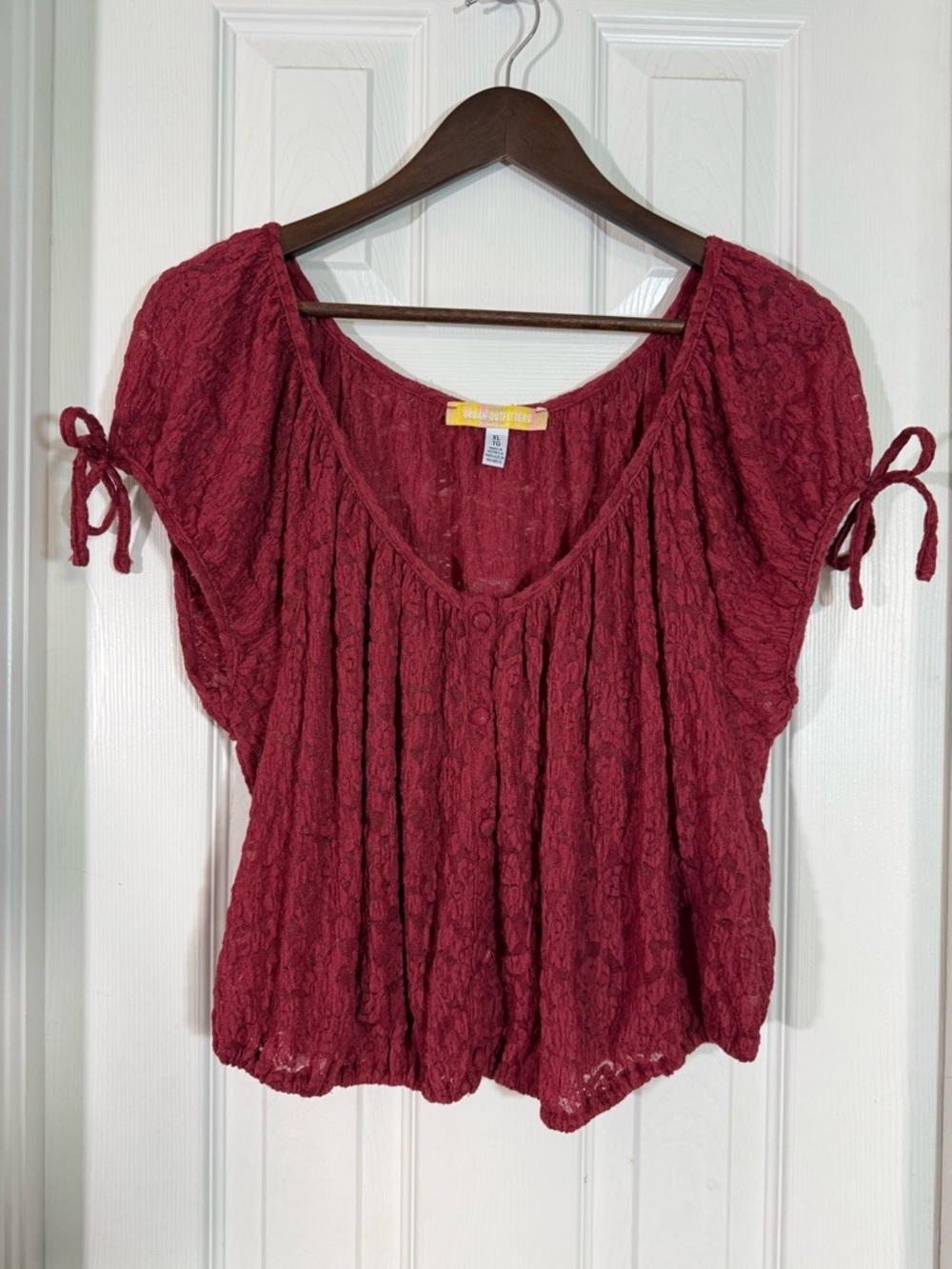Urban Outfitters Burgundy Lace Peasant Blouse Size XL